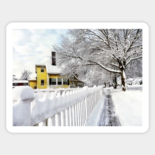 Yellow House with Snow Covered Picket Fence Sticker